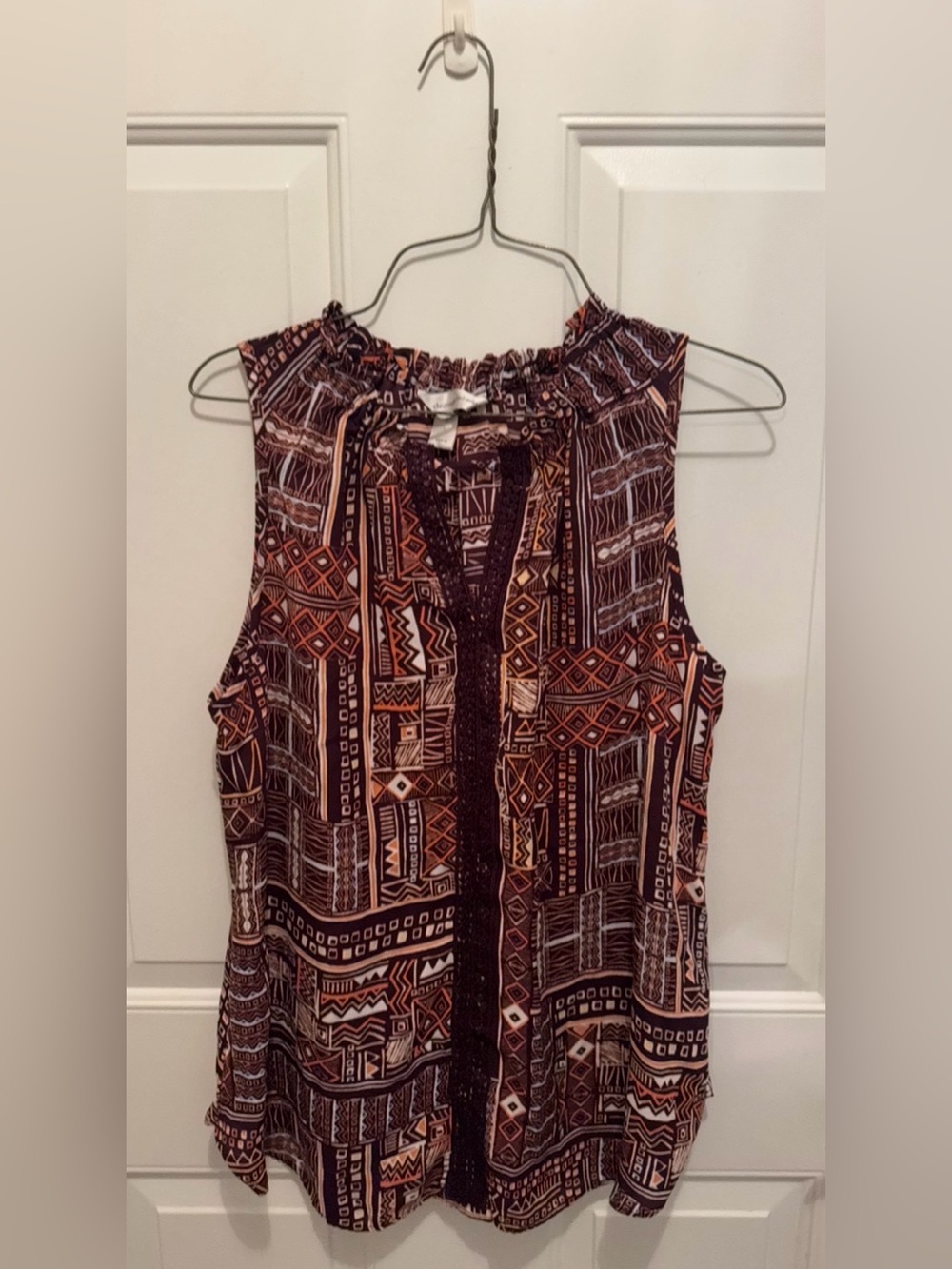 Christopher & Banks Brown and Black Patterned Sleeveless Camisole-Large